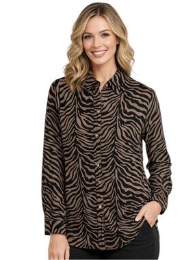 Escapada Veda Blouse NWT - Animal Print Black Brown Rayon LS Top
ZZ